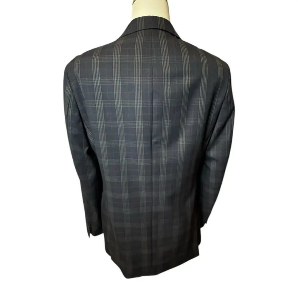 Tallia Classic Fit Suit Jacket Blazer 42L Navy Blue Multiplaid Sport Coat